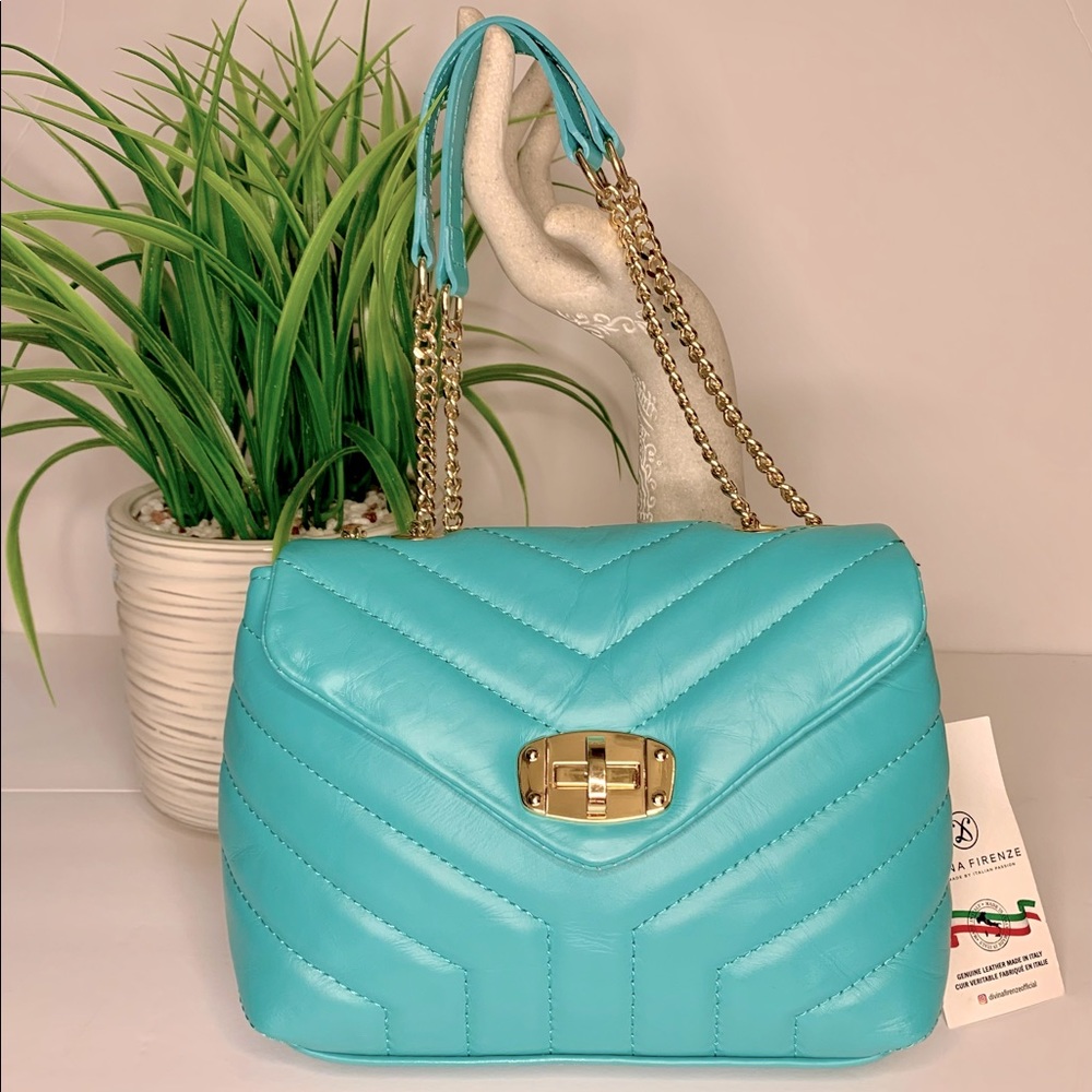 DIVINA FIRENZE BRIDGET - Quilted Crossbody Teal Italian 🇮🇹 Leather Handmade